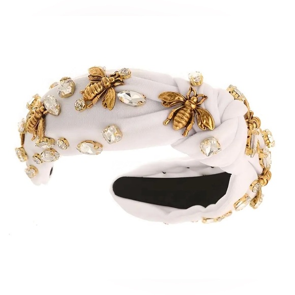 Elle Copper Bee Rhinestone White Headband - Picture 2 of 3